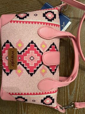 Wrangler Pink Aztec-Style Crossbody Bag with Black Accent